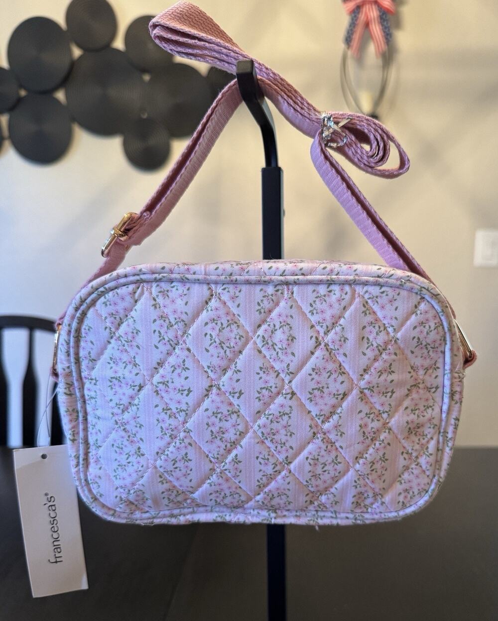 NWT Francesca’s Pink Quilted Floral Crossbody Bag Coquette Style
